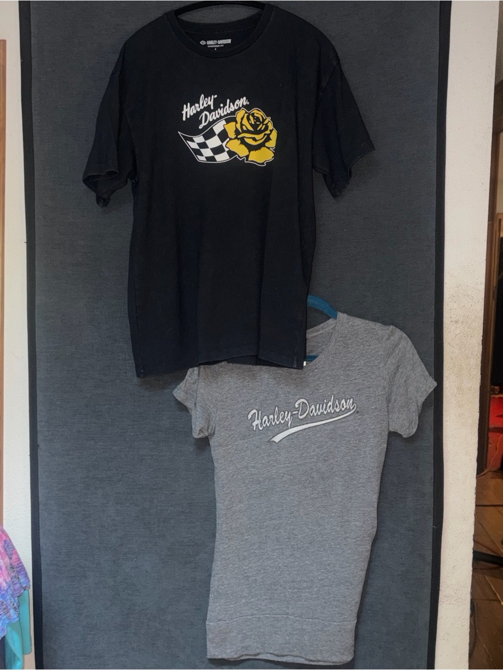 Harley-Davidson Black Tee with Yellow Rose & Gray Script Tee Duo